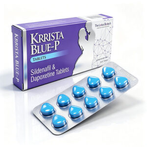 巔峰藍P超級威而鋼雙效片 KRRISTA BLUE-P 外包裝盒正面 - 西地那非110mg+達泊西汀110mg 印度The Lotus Biotech