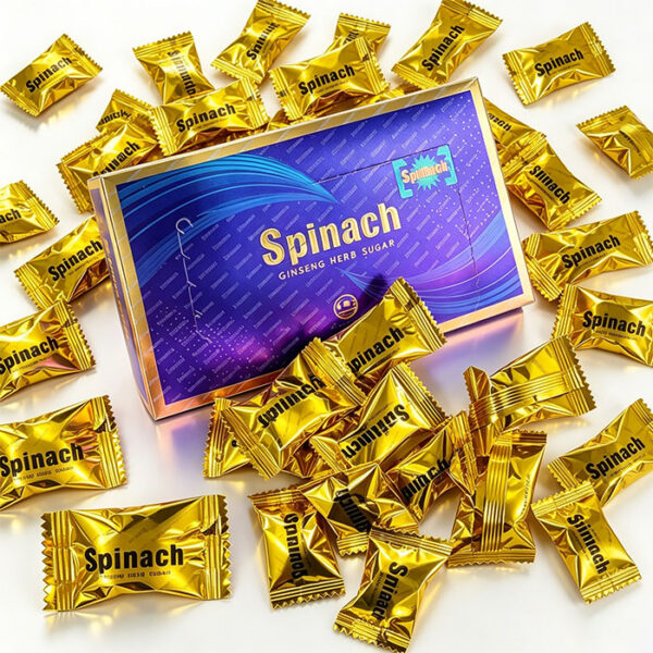汗馬金糖-1 汗馬金糖 Hamer Candy Spinach 外包裝正面 - GINSENG HERB SUGAR 人參草本糖 第四代升級配方
