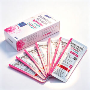 女用果凍威爾剛Lovegra Oral Jelly 外包裝盒正面 - 西地那非100mg 7包裝 印度Ajanta