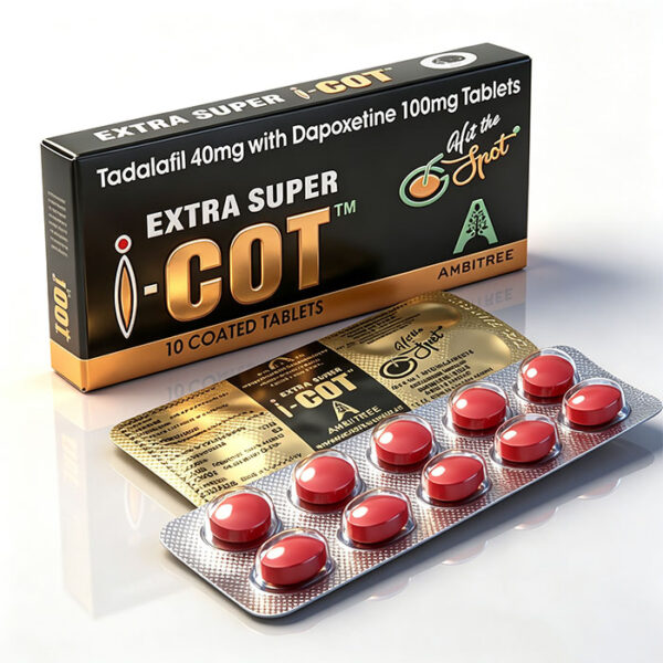 印度紅魔雙效犀利士 EXTRA SUPER I COT 外包裝盒正面 - 他達拉非40mg+達泊西汀100mg 10粒裝 印度Ambitree