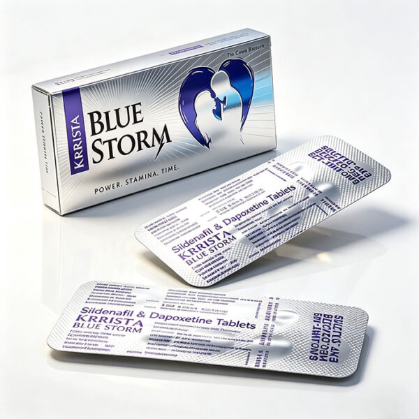 藍色風暴-3 印度藍色風暴雙效威而鋼 Krrista Blue Storm 鋁箔排裝與成分標示 - 西地那非+達泊西汀雙效片