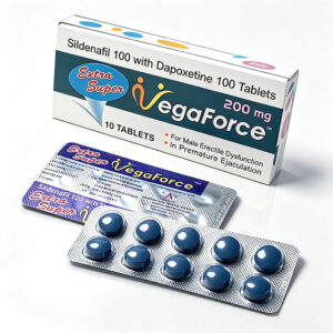 印度藍蝌蚪雙效威而鋼 Vega Force 外包裝盒正面 - 西地那非100mg+達泊西汀100mg 10粒裝